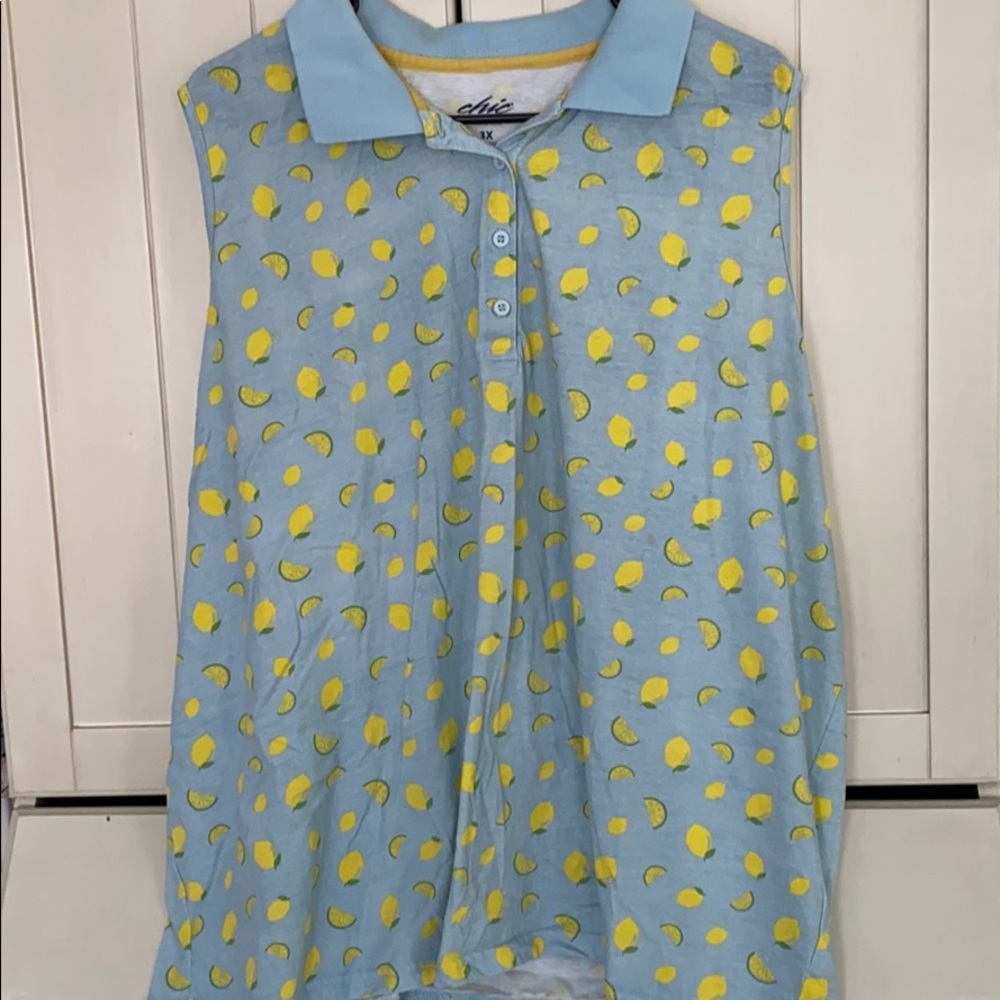 EUX Chic Lemon Print Top Sz 3X